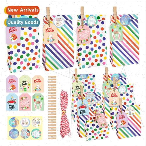 Rainbow Dots Striped Paper Bags Easter Cute Bunny  Bags Part