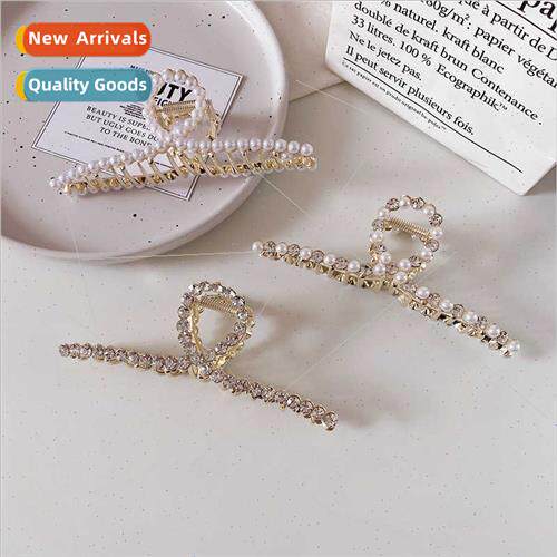 Korea pearl cross grab clip alloy hair clips large back head