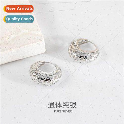 S925 silver Europe flower texture earrings ins hollowed out