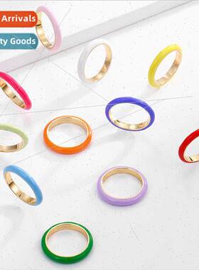 Ins Enamel Drip Oil Model Rainbow Color Ring Set Women Europ