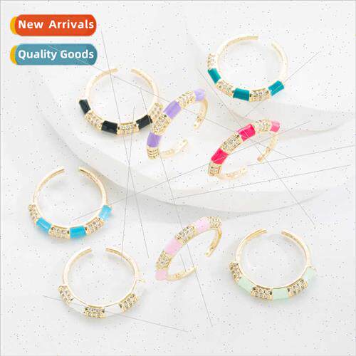 copper plated real gold micro-set zirconia drip oil ring cou