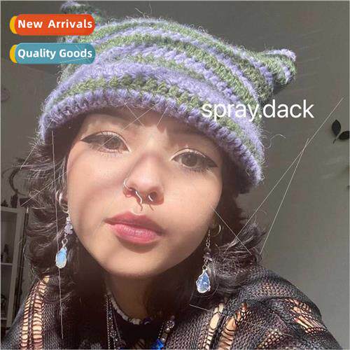 homemade ins super fire ltle devil handmade wool hat striped