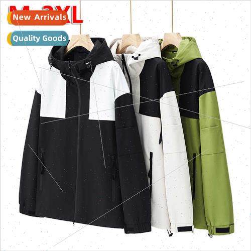 Color clashing punch jacket men casual loose men women coupl