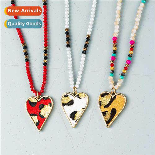 Europe new handmade crystal beaded necklace women alloy leop