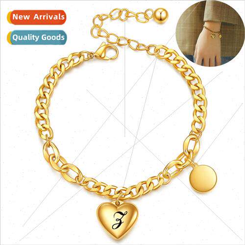 26 Letters Tanium Steel Gold Bracelet Women Europe Inials Fa