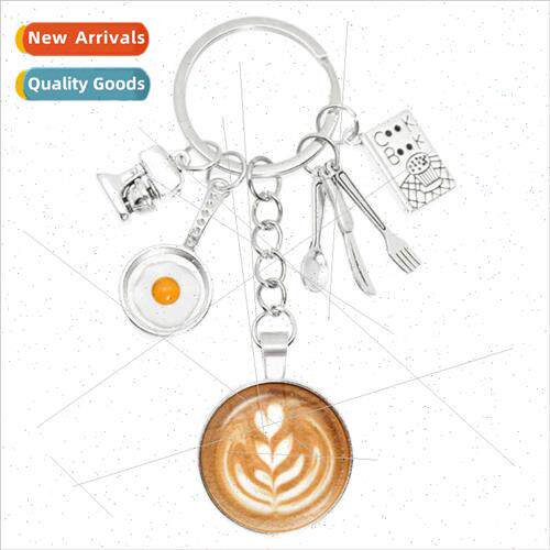 Coffee Machine Egg Ribbon Pot Keychain Coffee Latte Engraved