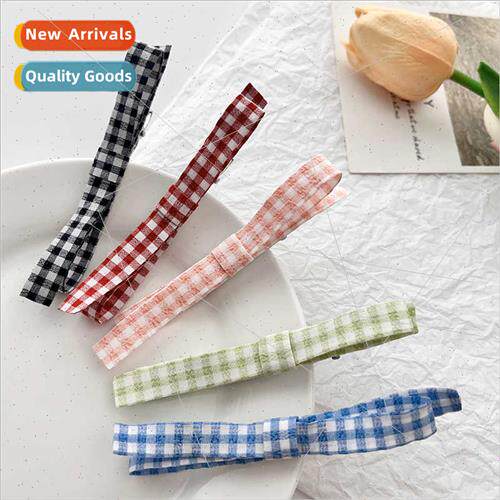 Japan Korea checkered bow hair clips cute girls Mori simple