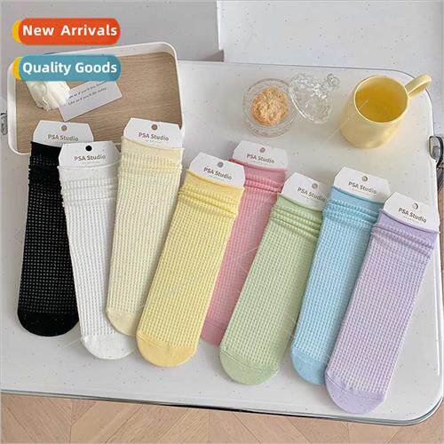 Japanese girls socks summer mid-length cotton thin solid col