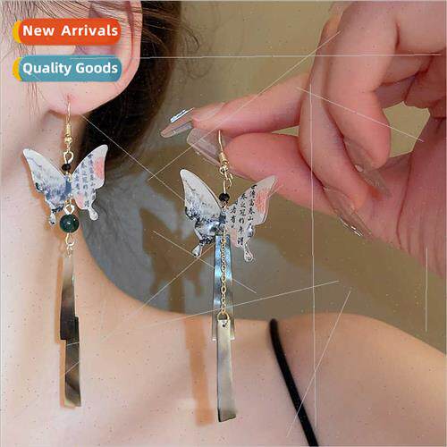 Earrings cool sense calligraphy butterfly tassel earrings ea