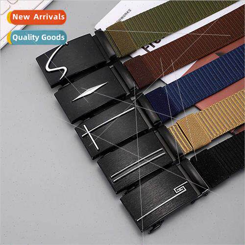 Men Nylon Automatic Buckle Belt Sport Outdoor Tactical Pants