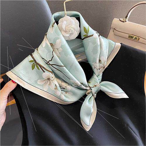 Korean  fashion magnolia temperament silk small square scarf