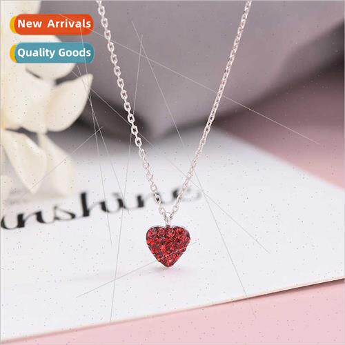 s925 silver Koreaset zirconia red love heart necklace niche