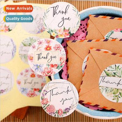 Round flowers thank you stickers baking gift packaging paper