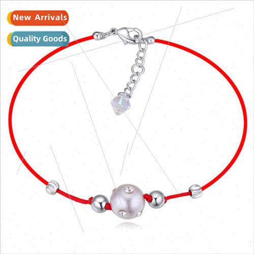 Austrian crystal red rope pearl bracelet rose gold bracelet