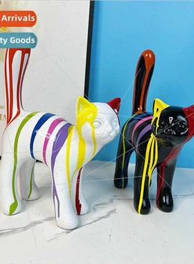 Creative splash color cute walking cat resin crafts ornament