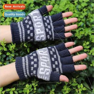 2022 Autumn winter men knted gloves half finger wool small j