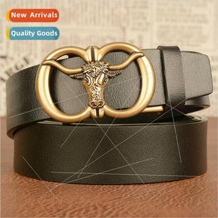head automatic men belt cow cowhide Belt buckle