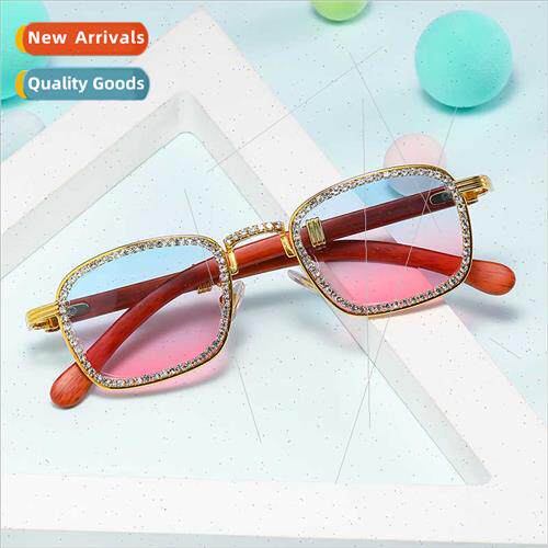 6045 square frame wh diamonds wood grain legs sunglasses 202