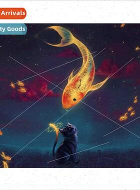 Cat Kisses Fish DIY Diamond Painting Full Diamond Round Diam