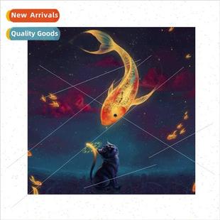 DIY Diamond Painting Cat Round Fish Full Diam Kisses