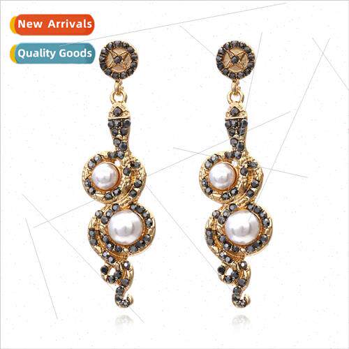 New simple diamond earrings retro fashion inlaid pearl earri