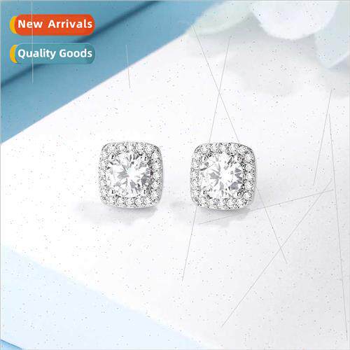 Anti-allergy silver pin earrings female full brick zirconia