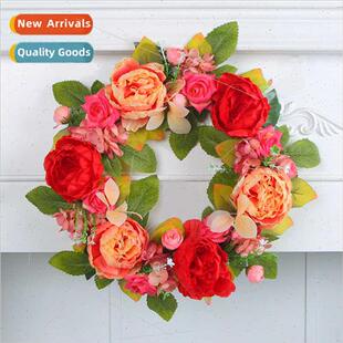 lk red pink peony simulation wreath door hanging decorations
