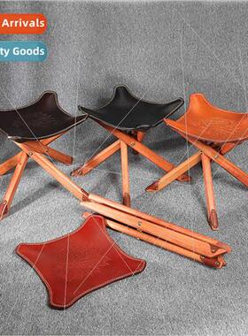 Solid wood pony folding stool vintage portable outdoor cowhi