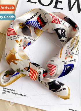 Korea cat silk 53cm small square scarf female spring fall de