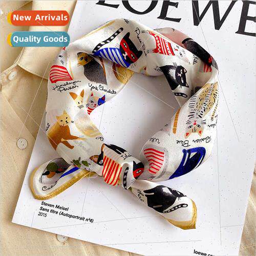 Korea cat silk 53cm small square scarf female spring fall de