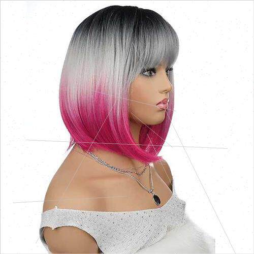 Europe wig women Qi u O head black gray purple gradient chem