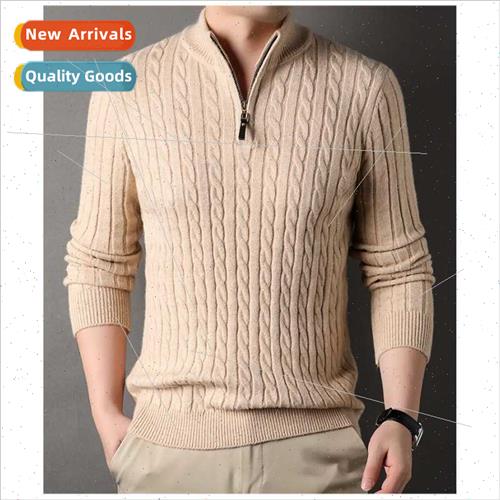 Men chunky spun stick needle half-zipper thick casual popula