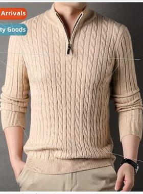 Men chunky spun stick needle half-zipper thick casual popula