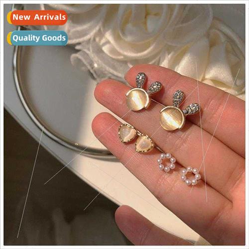 Cat Eye Earrings Set 3 Tiny Korea Earrings Female Rabb Love
