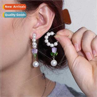 Senior symmetrical long tassel pearl flower earrings female