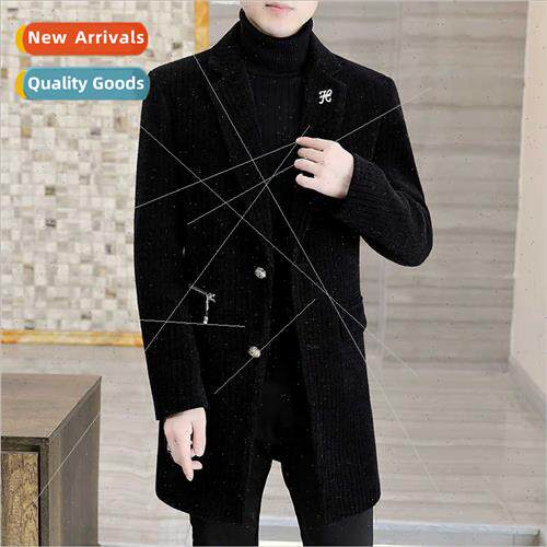 Men medium-length gold mink coat nd thickened coat lapel cas