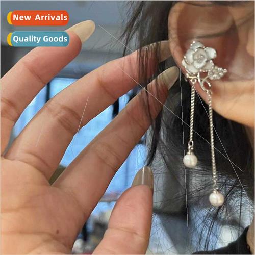 Rose pearl ear bone clip tassel long niche 2023 new nd fashi
