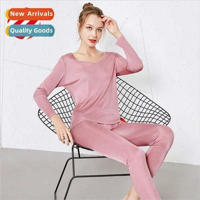 Autumn women knted silk V-neck thermal underwear set mulberr