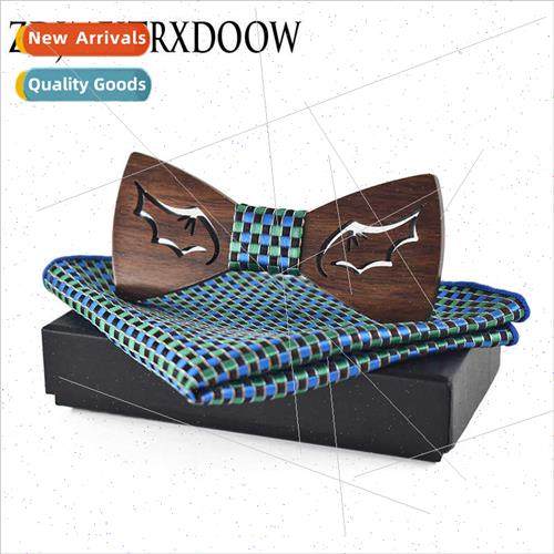 Adult Devil Wings Plaid Square Party Wooden Bow Tie Set Poly