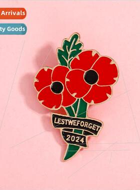 2024 Europe Veteran Poppy Flower Brooch Alloy Oil Drip Fashi