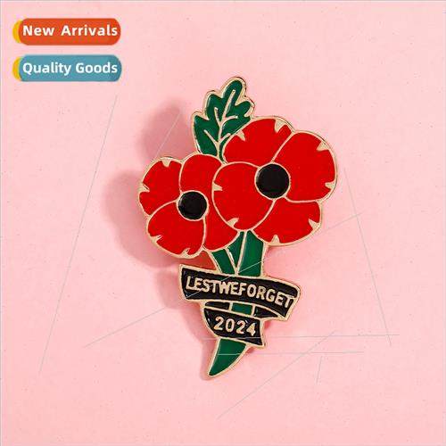 2024 Europe Veteran Poppy Flower Brooch Alloy Oil Drip Fashi