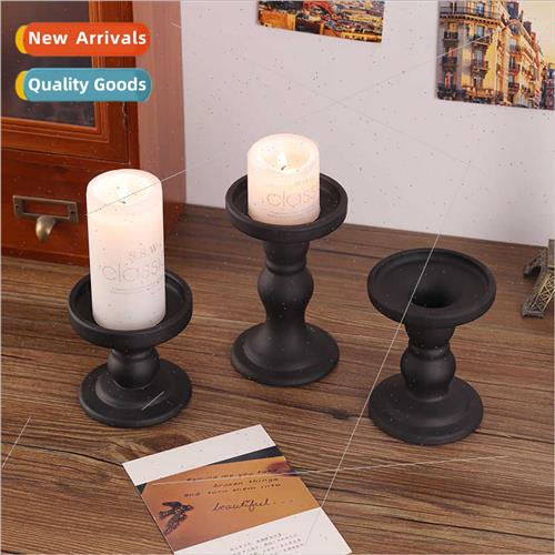 Vintage Roman pillar candlestick matte black candlelight din