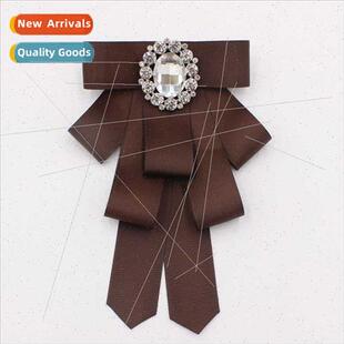 Black Threaded Fabric Fashion Diamond Encrusted Bow Tie Pin