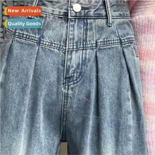 High-waisted pleated wide-leg jeans female spring fall new v