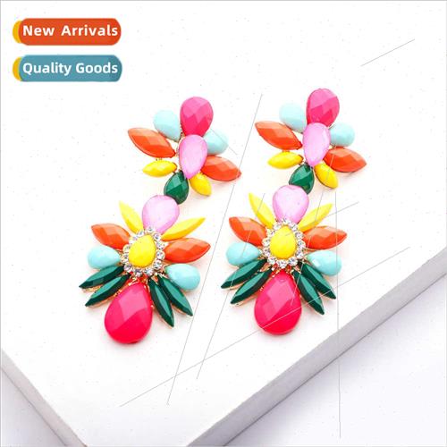 Ethnic earrings macaron resin rhinestone inlay niche fashion
