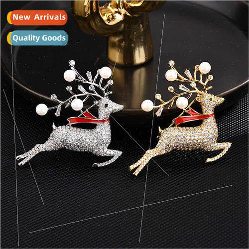 High-grade brooch Christmas deer brooch female copper micro-