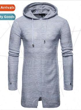 2021 Men Fall New Sweater Casual Pullover Mid-Length Hooded