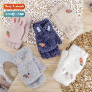 cute students half winter Kor warm female finger Gloves open