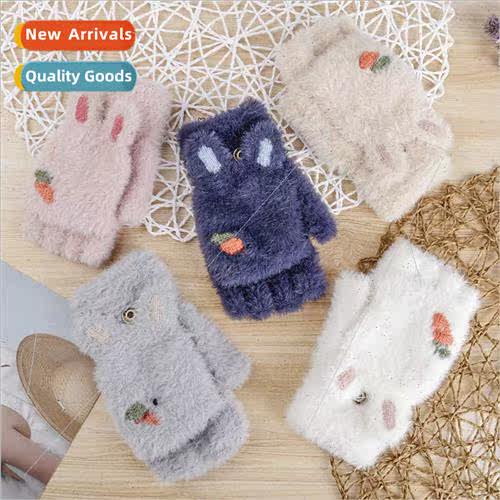 Gloves winter female cute students open finger warm half Kor