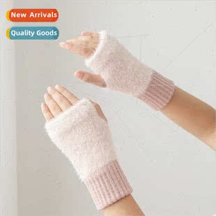 student gloves plush Female knting Korean finger off winter